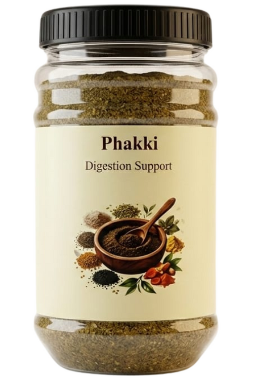 Jar of Phakki digestion support on a white background